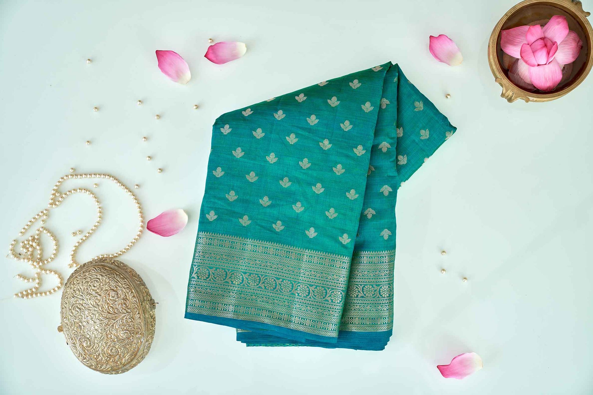 Peacock Blue Cotton Saree