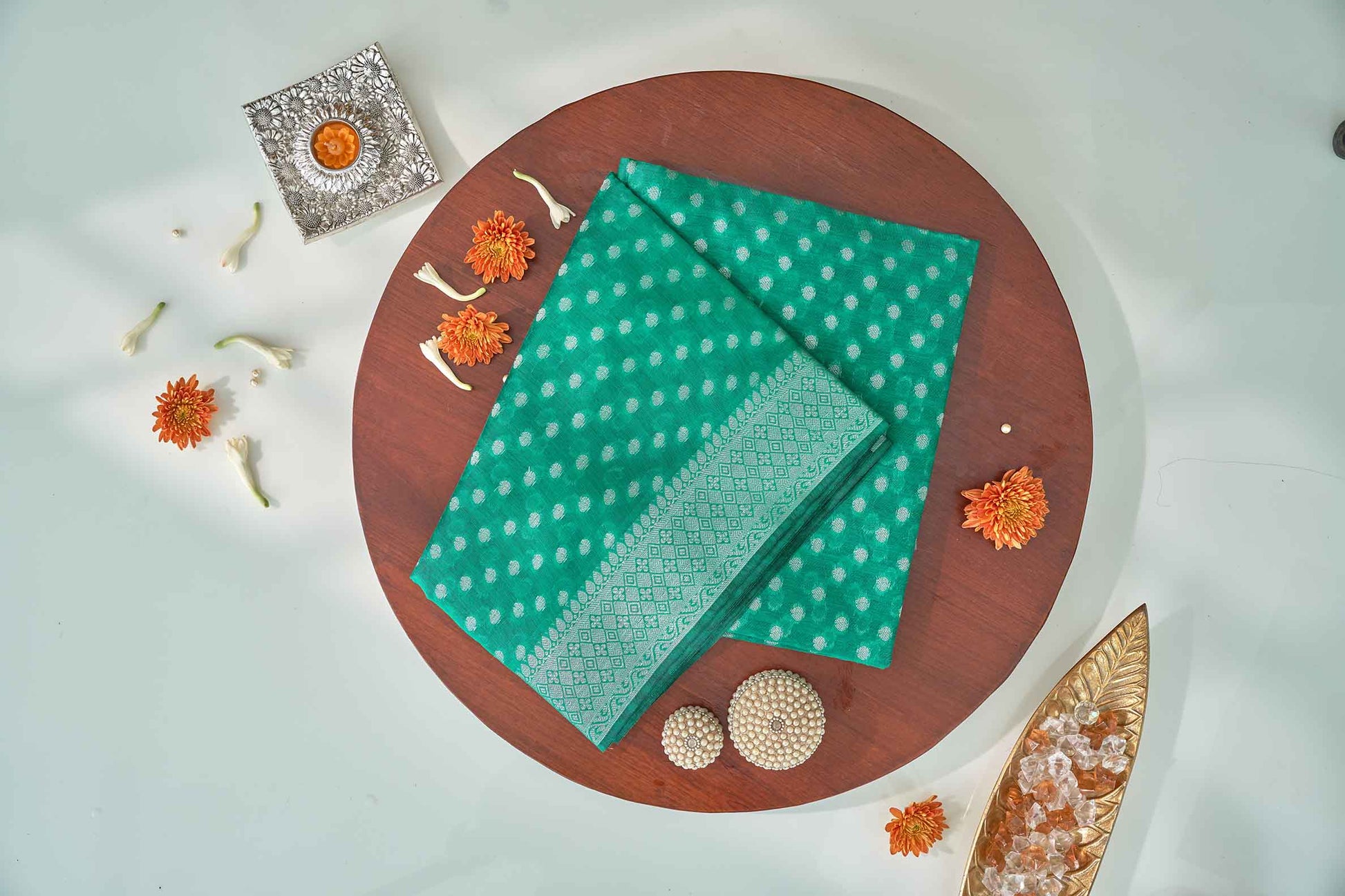 Emerald Green Cotton Saree
