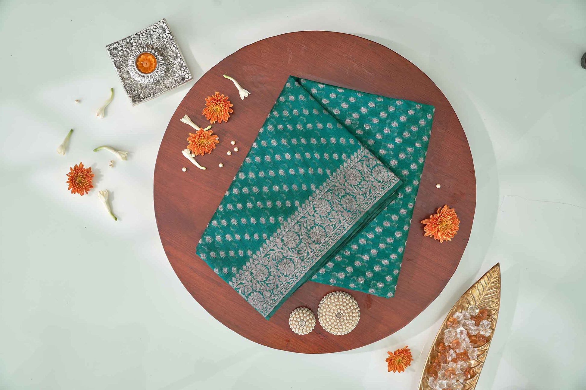 Peacock Blue Cotton Saree