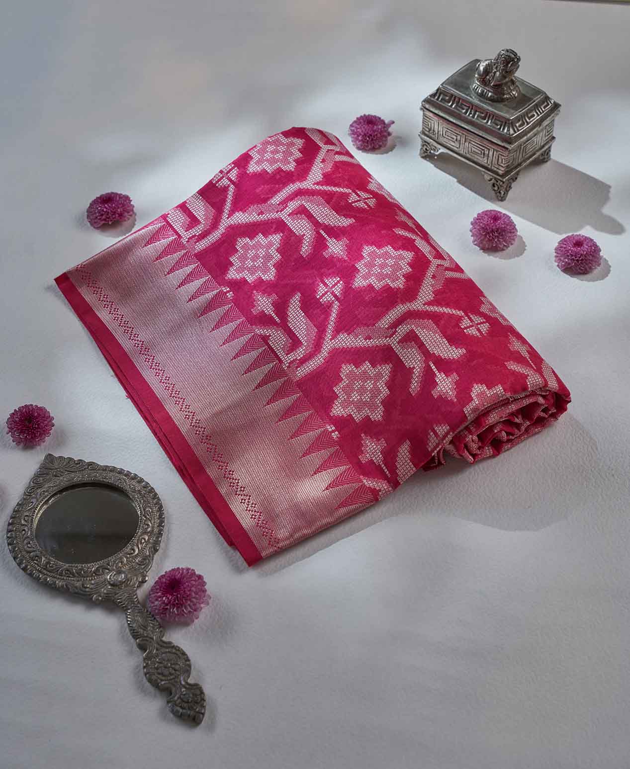 Hot Pink Chanderi Saree