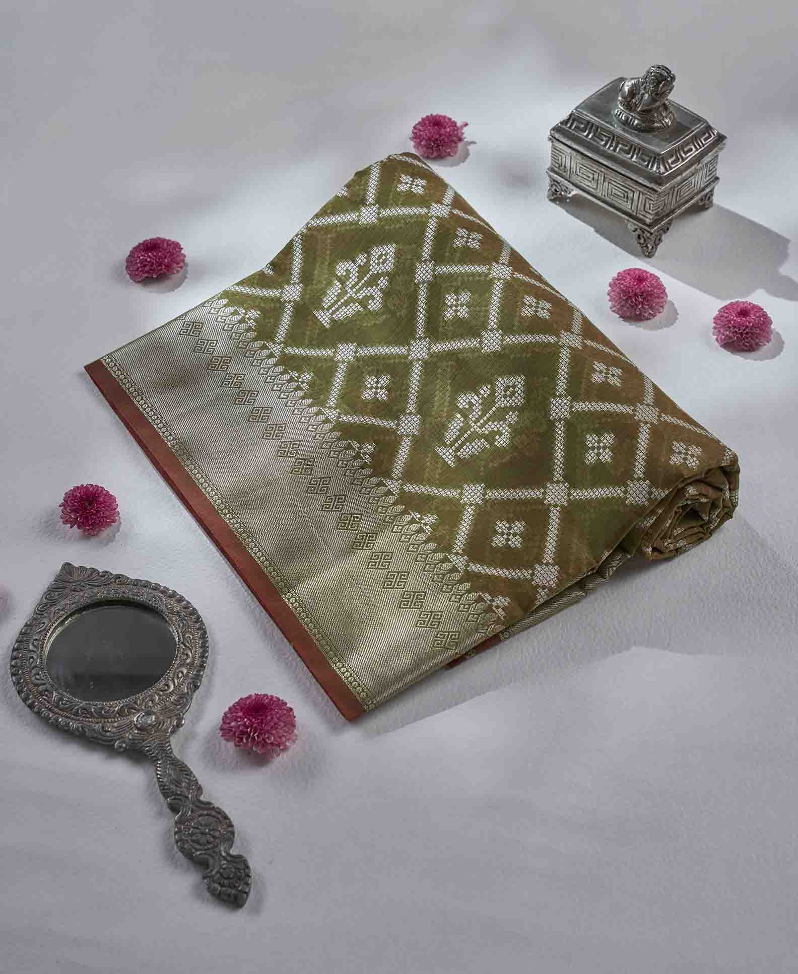 Olive Green Chanderi Saree