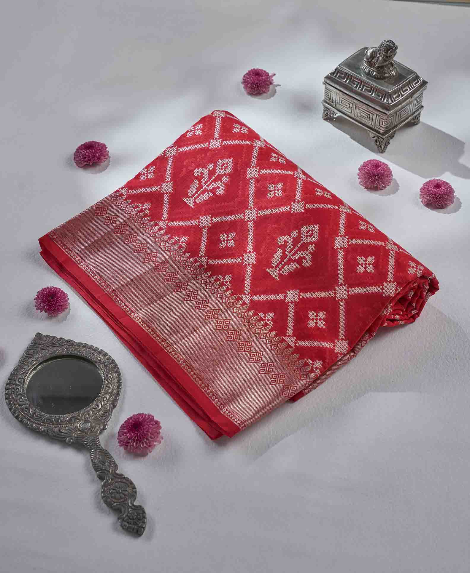 Fiery Red Orange Chanderi Saree