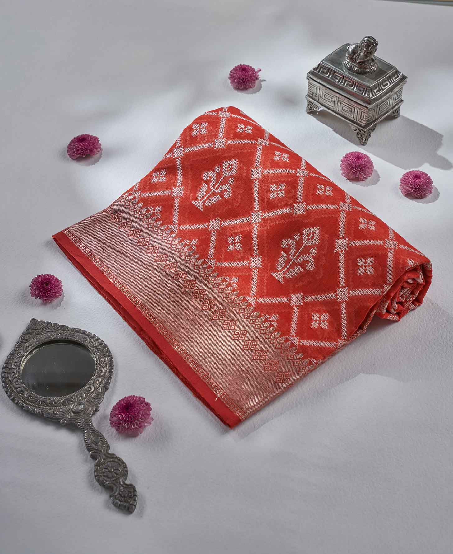 Coral Orange Chanderi Saree