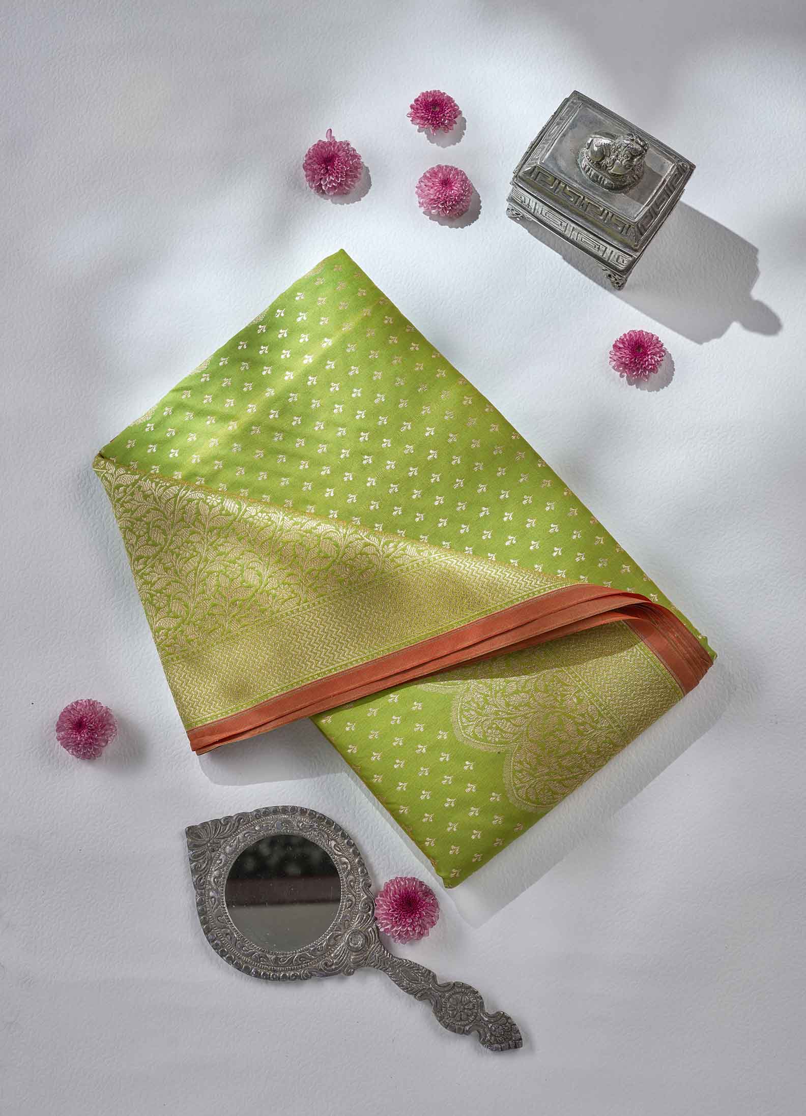 Mustard Green Banarasi Silk Saree