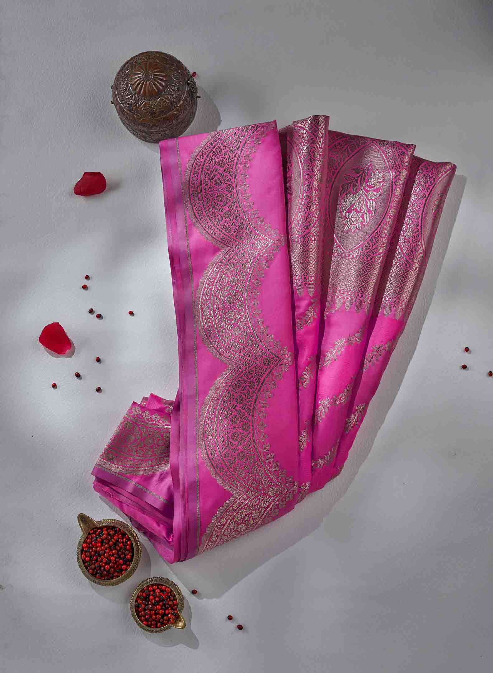 Hot Pink Banarasi Silk Saree