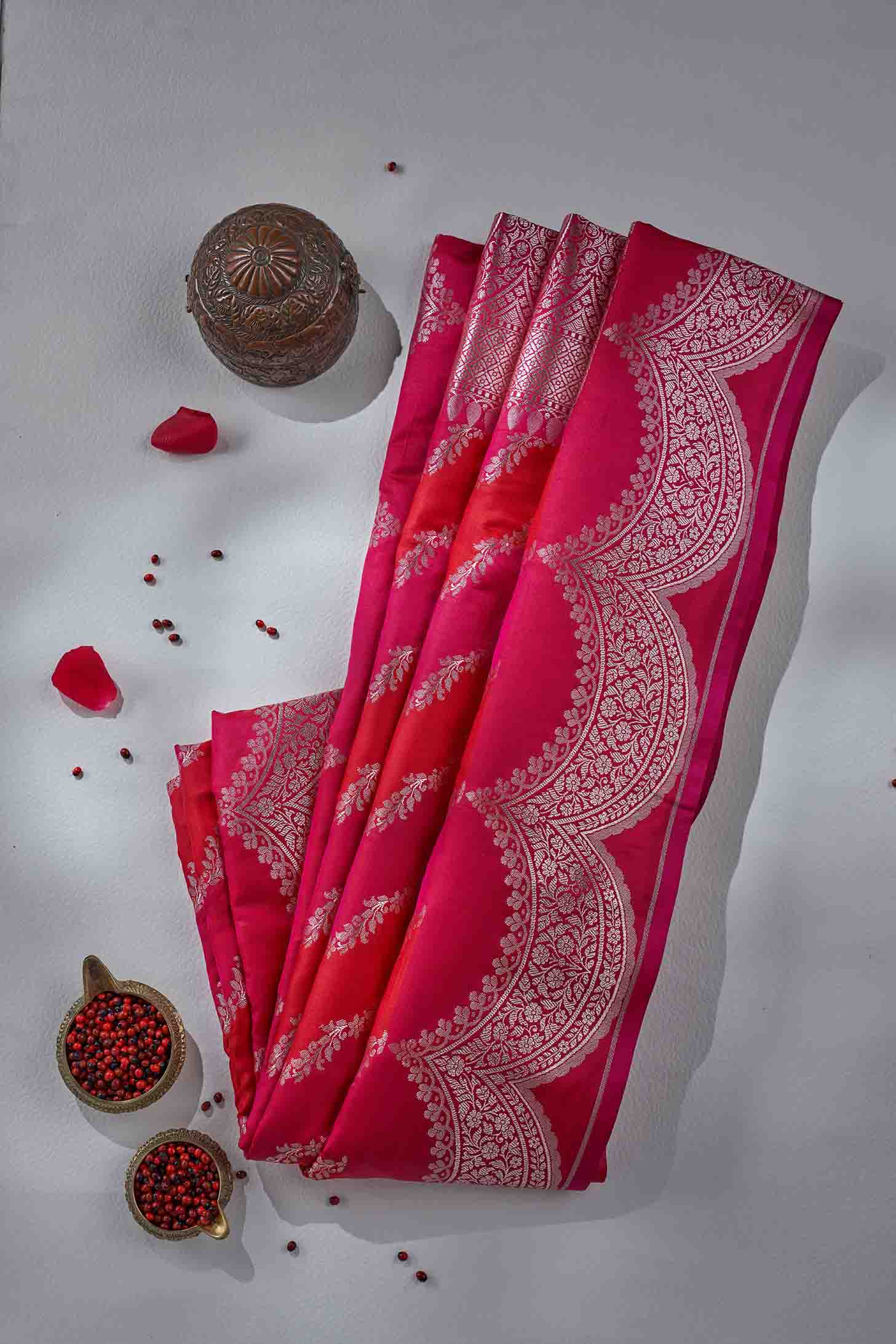 Fiery Red Orange Banarasi Silk Saree