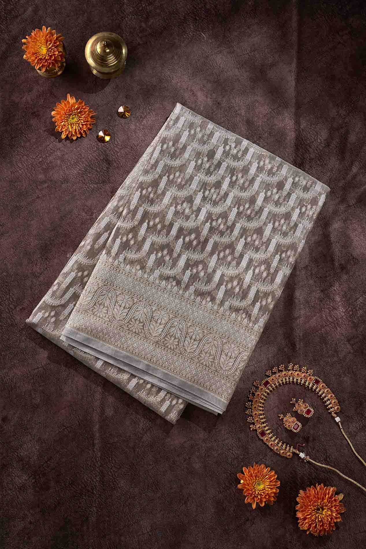 Pale Beige Gold Cotton Saree