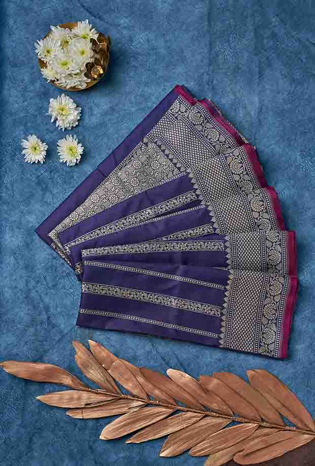 Navy Blue Banarasi Silk Saree