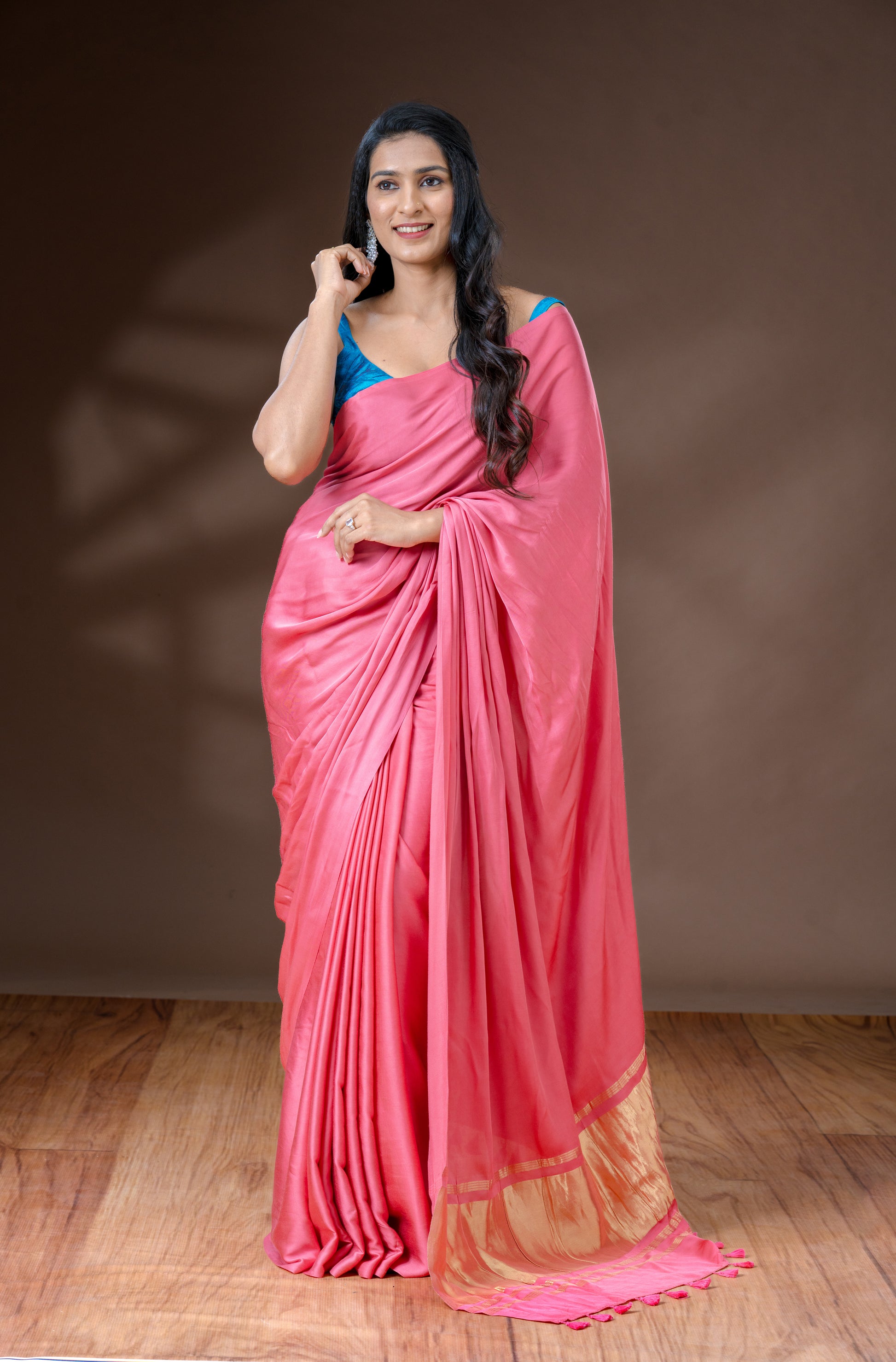 Pink & Gold Modal Silk Saree