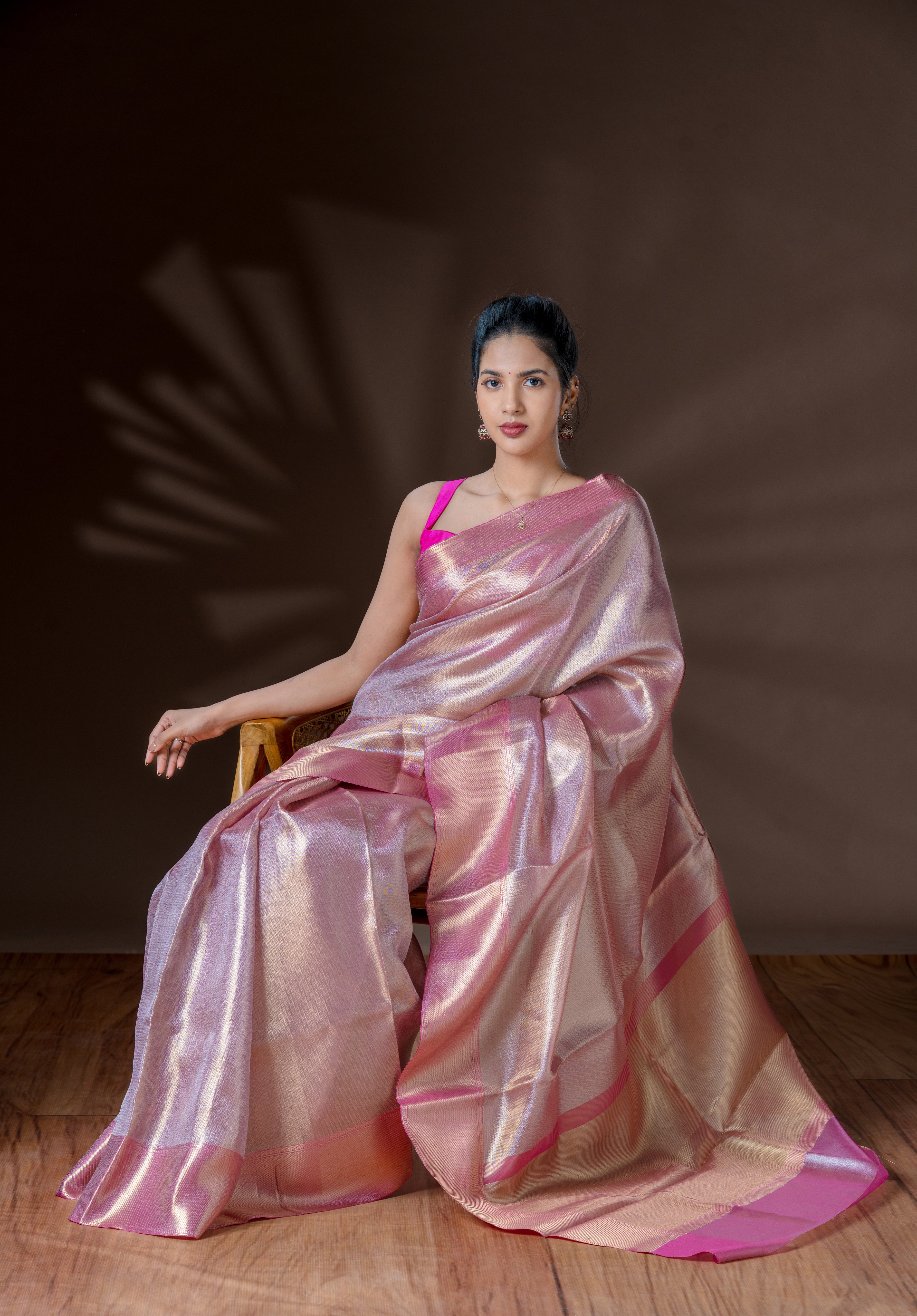 Baby Pink & Gold Tissue Saree