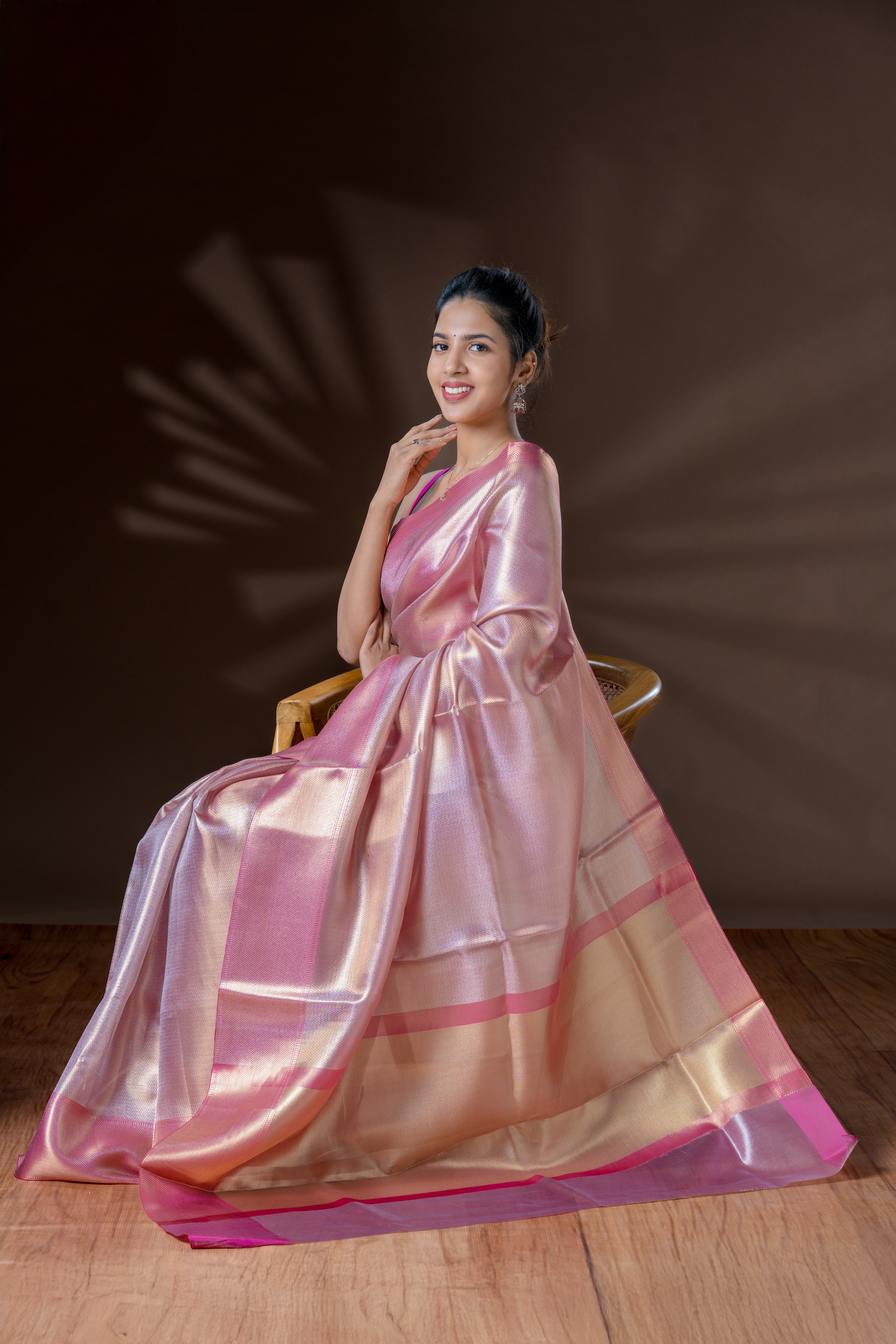 Baby Pink & Gold Tissue Saree