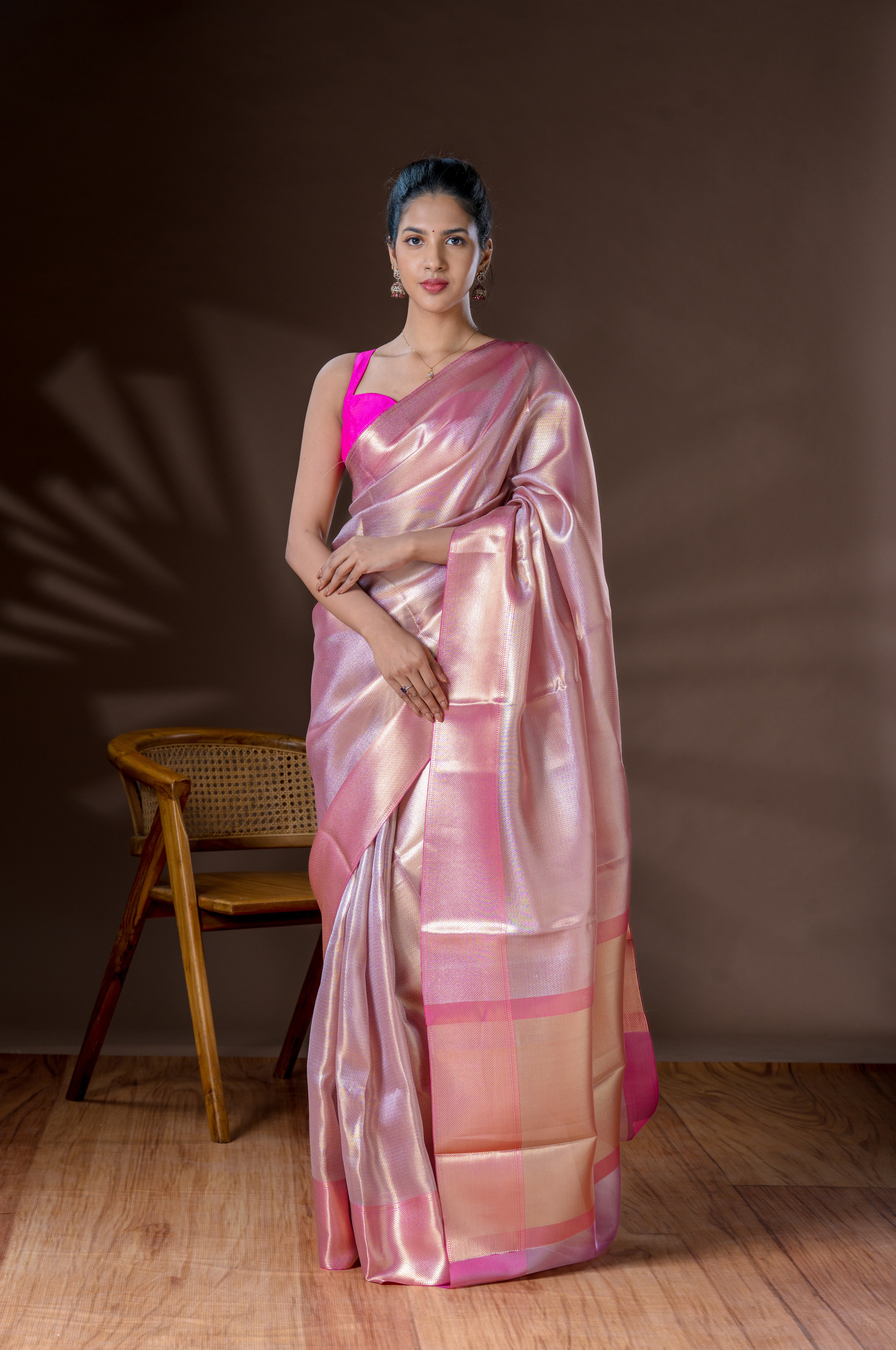 Baby Pink & Gold Tissue Saree