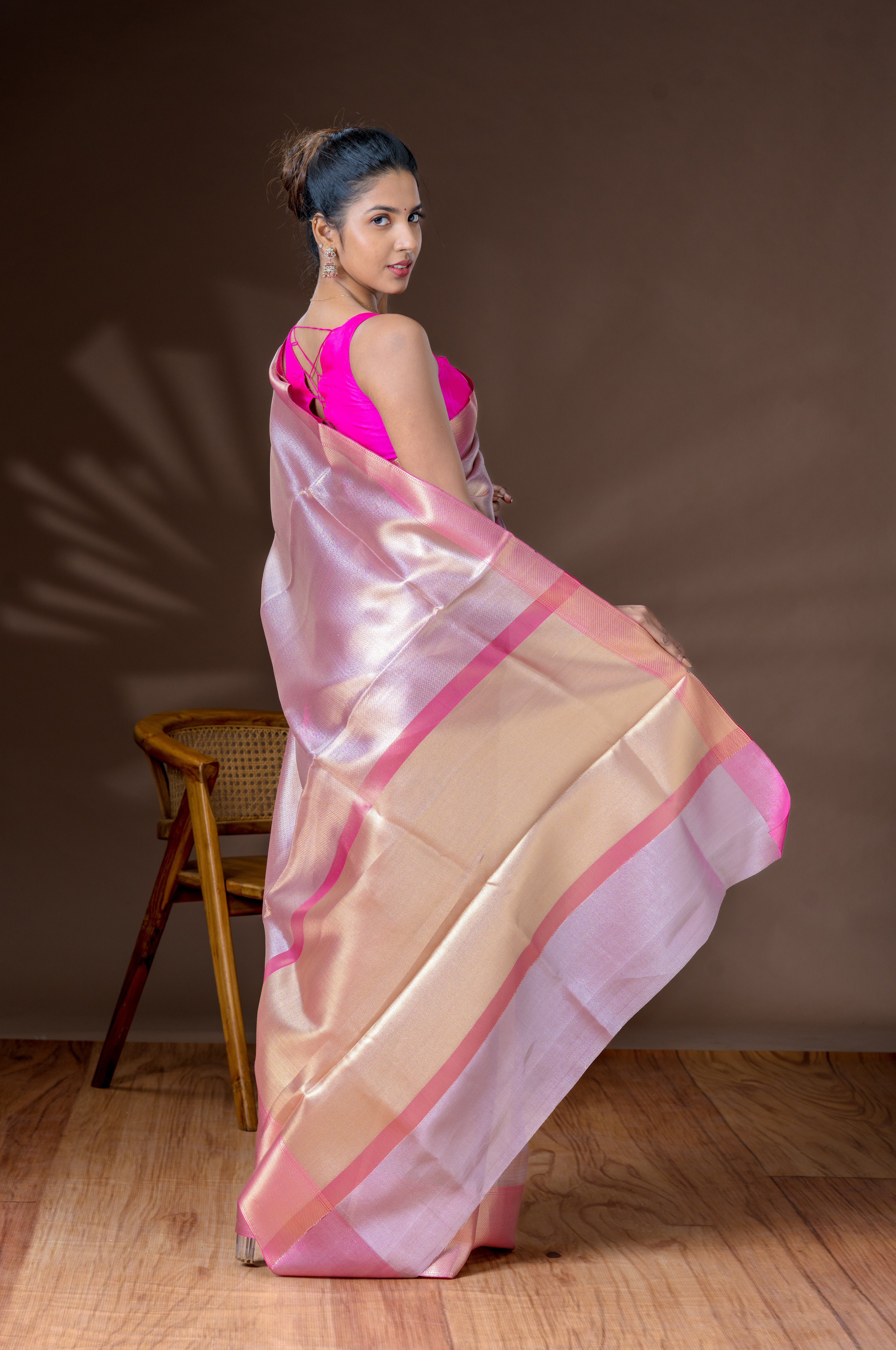 Baby Pink & Gold Tissue Saree