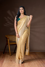 Golden Beige & Ivory Banarasi Silk Saree