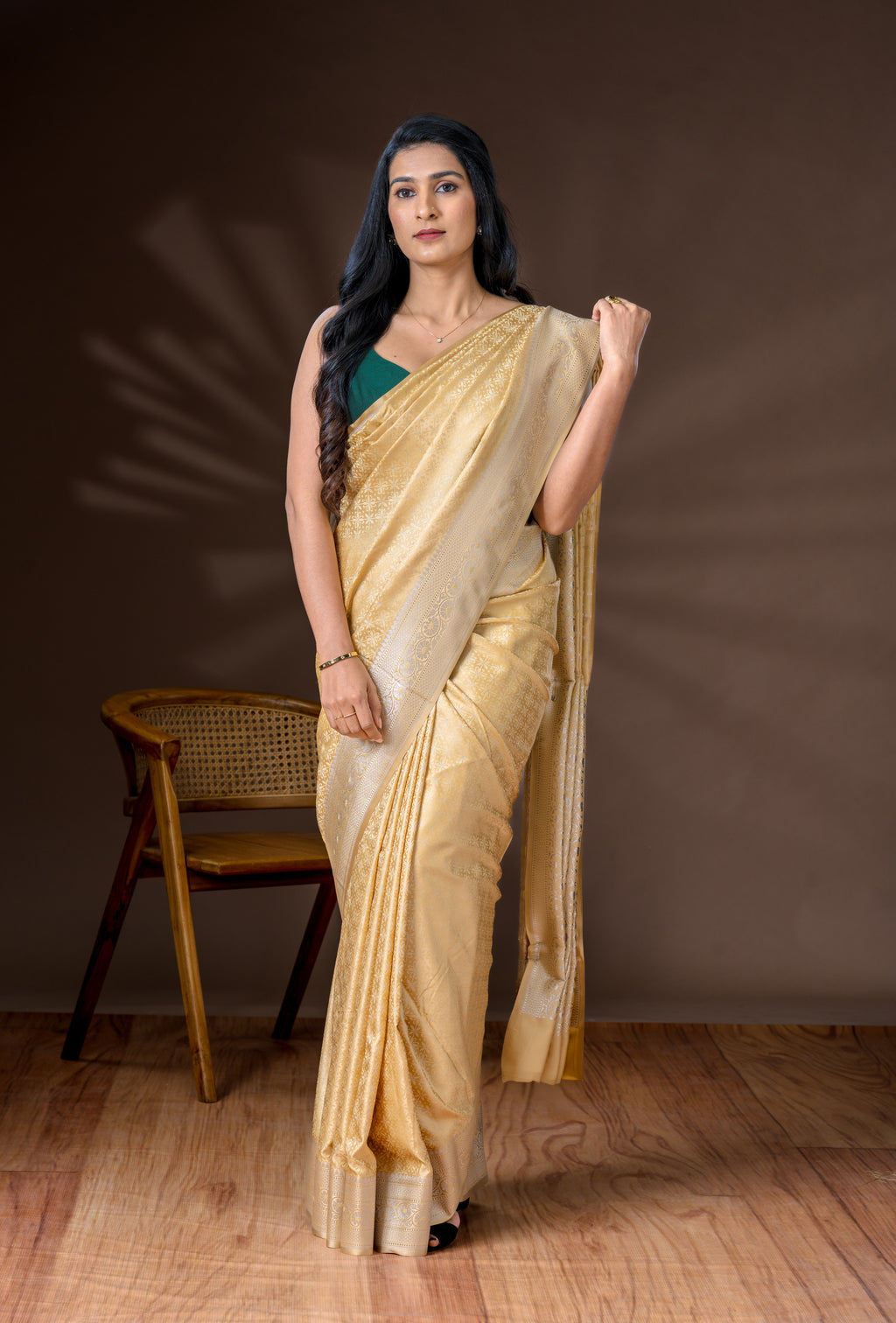 Golden Beige & Ivory Banarasi Silk Saree