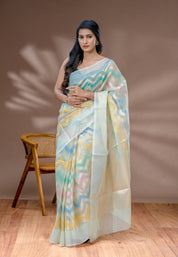 Light Granite Green Organza Silk Saree