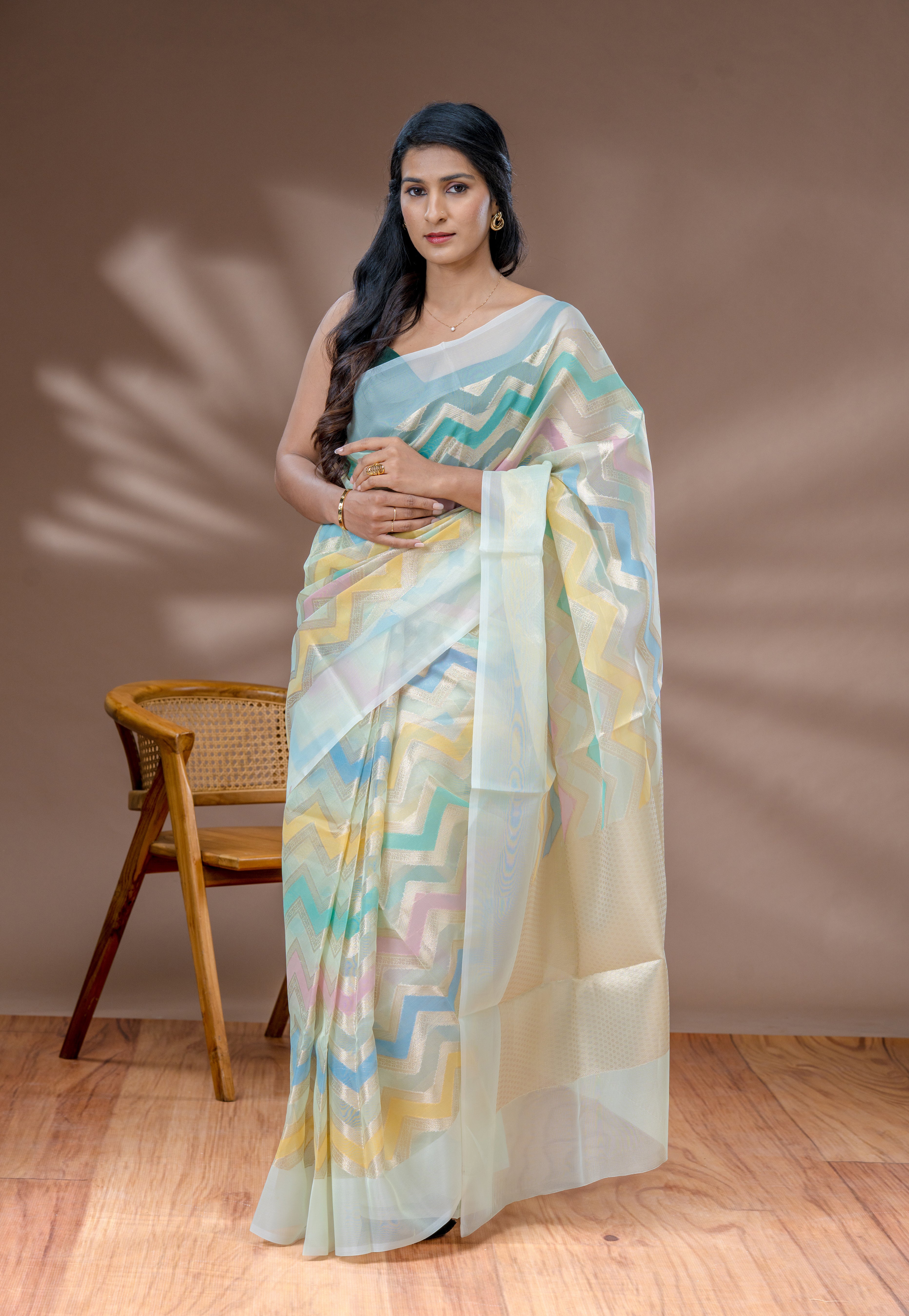 Light Granite Green Organza Silk Saree