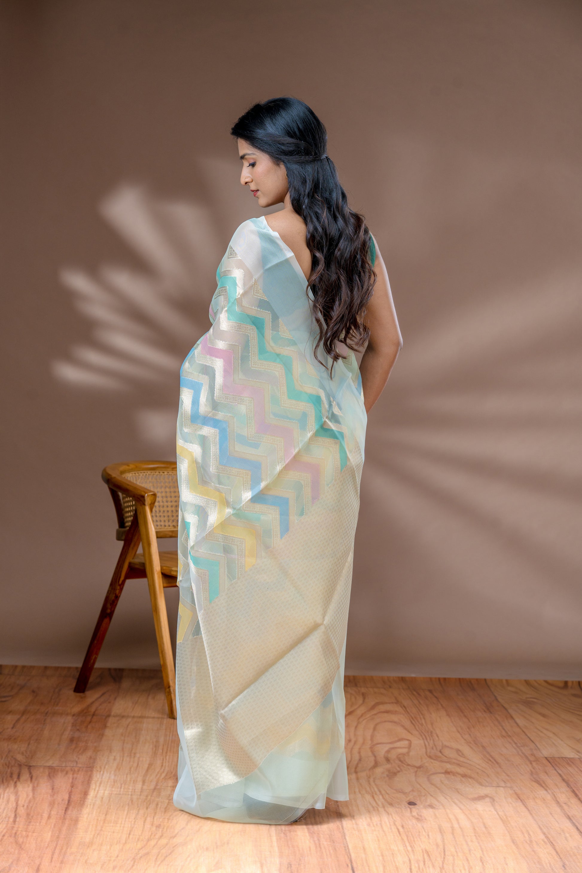 Light Granite Green Organza Silk Saree