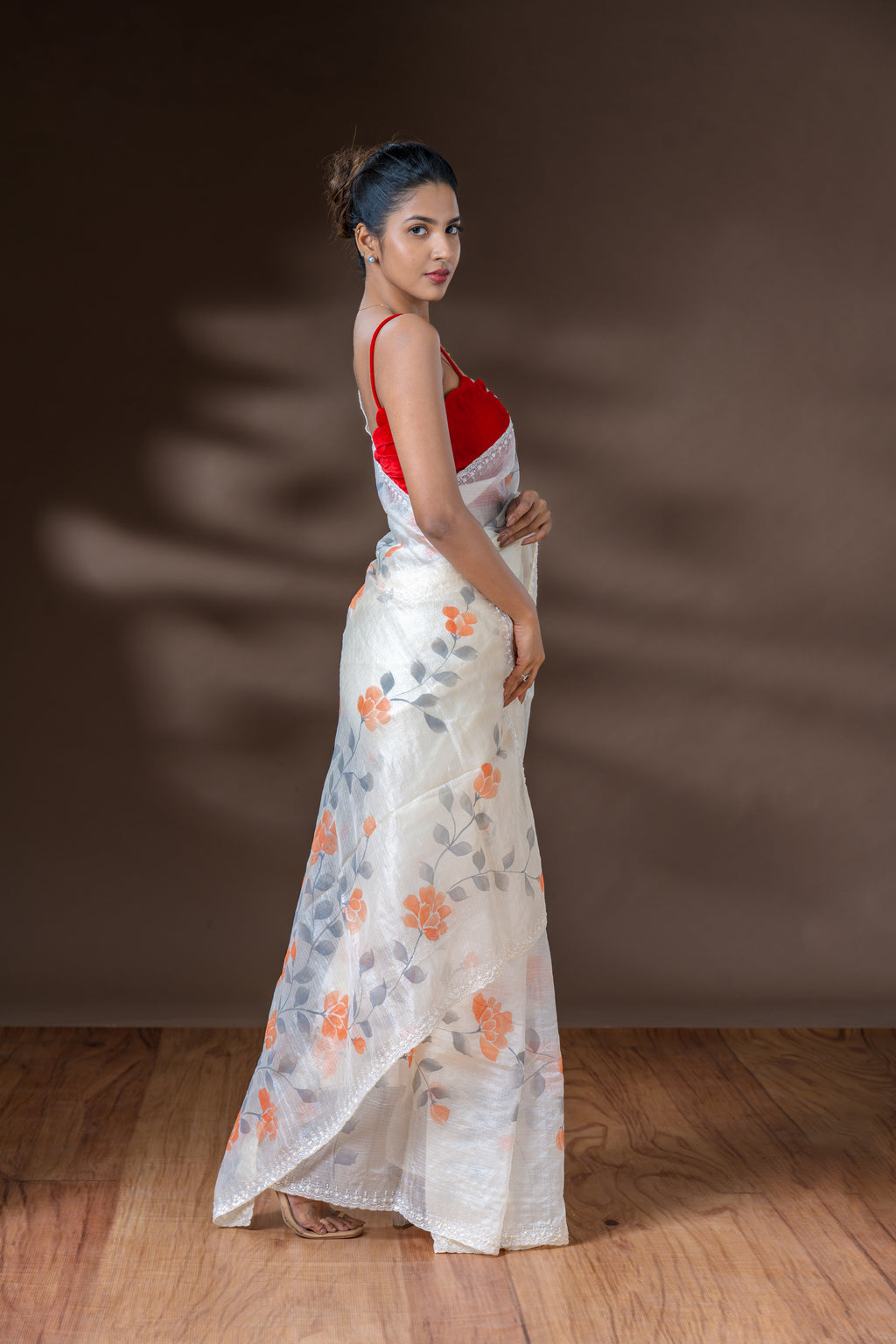 Off White Net Cotta Saree