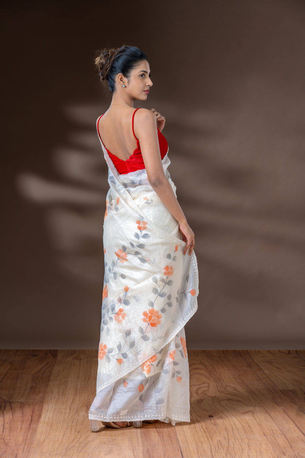 Off White Net Cotta Saree