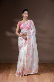 Light Cream Net Cotta Saree