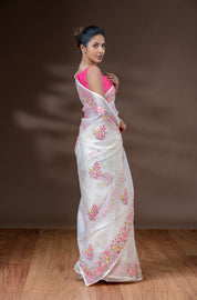 Light Cream Net Cotta Saree