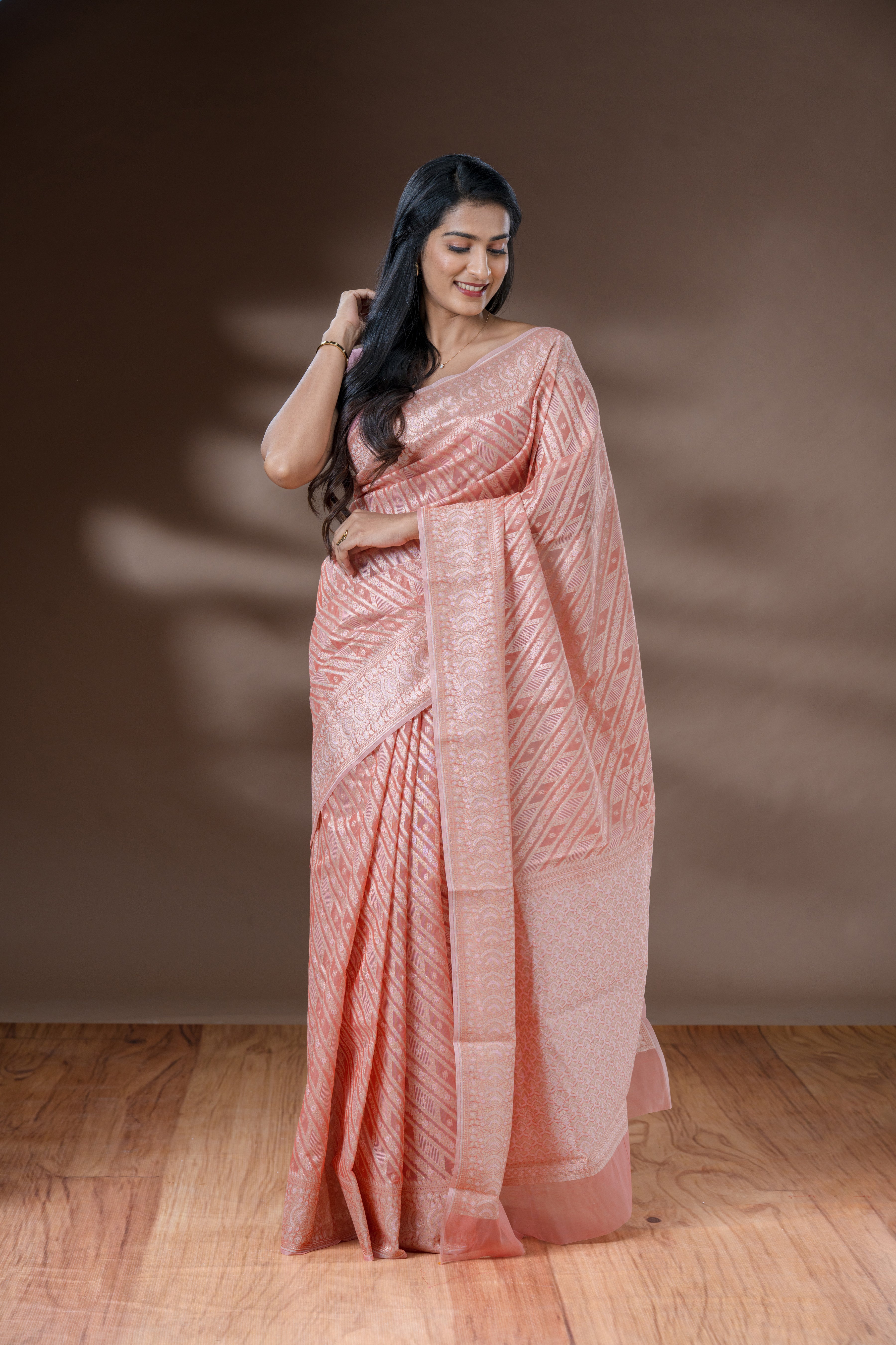 Peach Cotton Saree