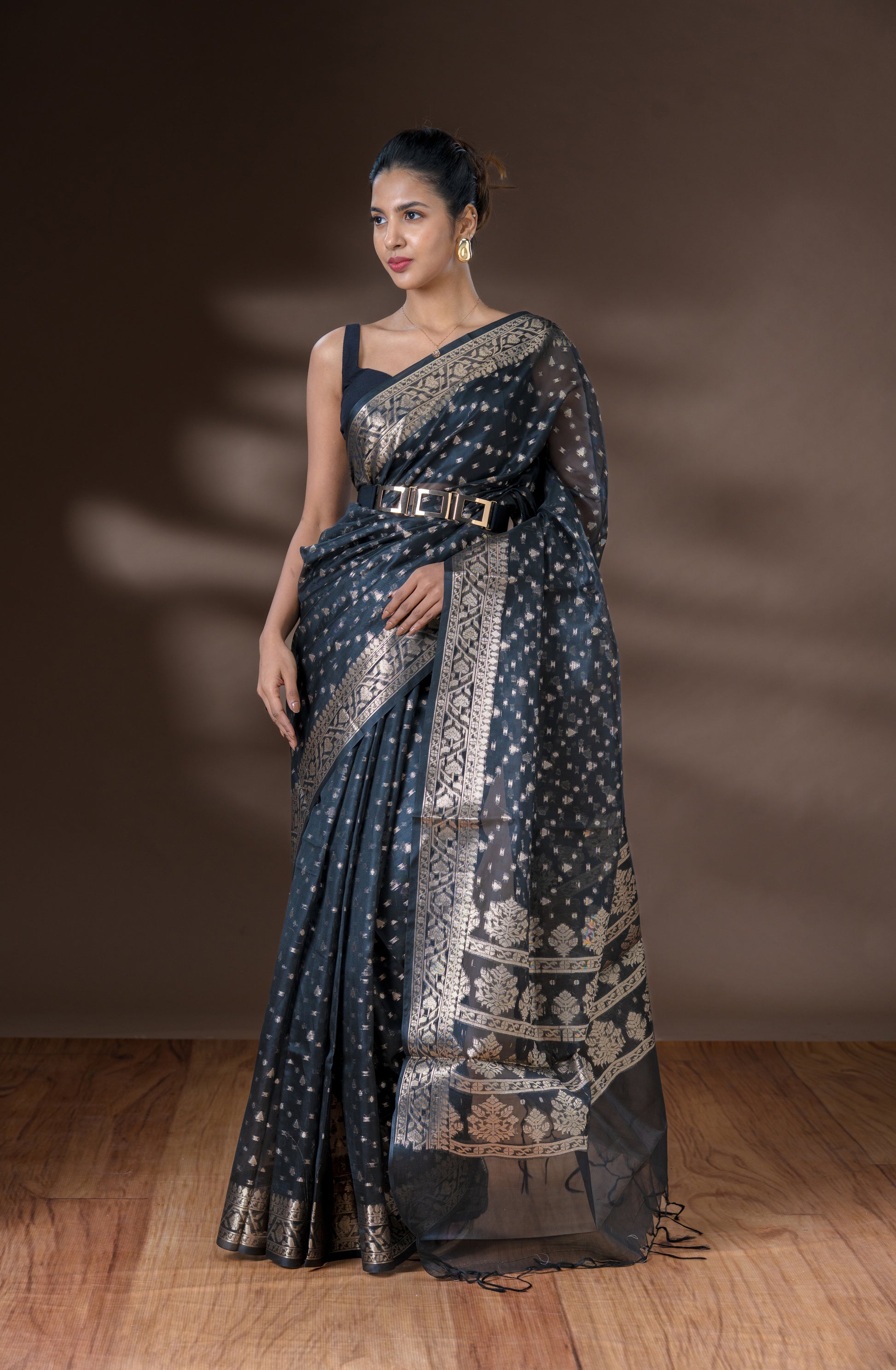 Black Organza Silk Saree