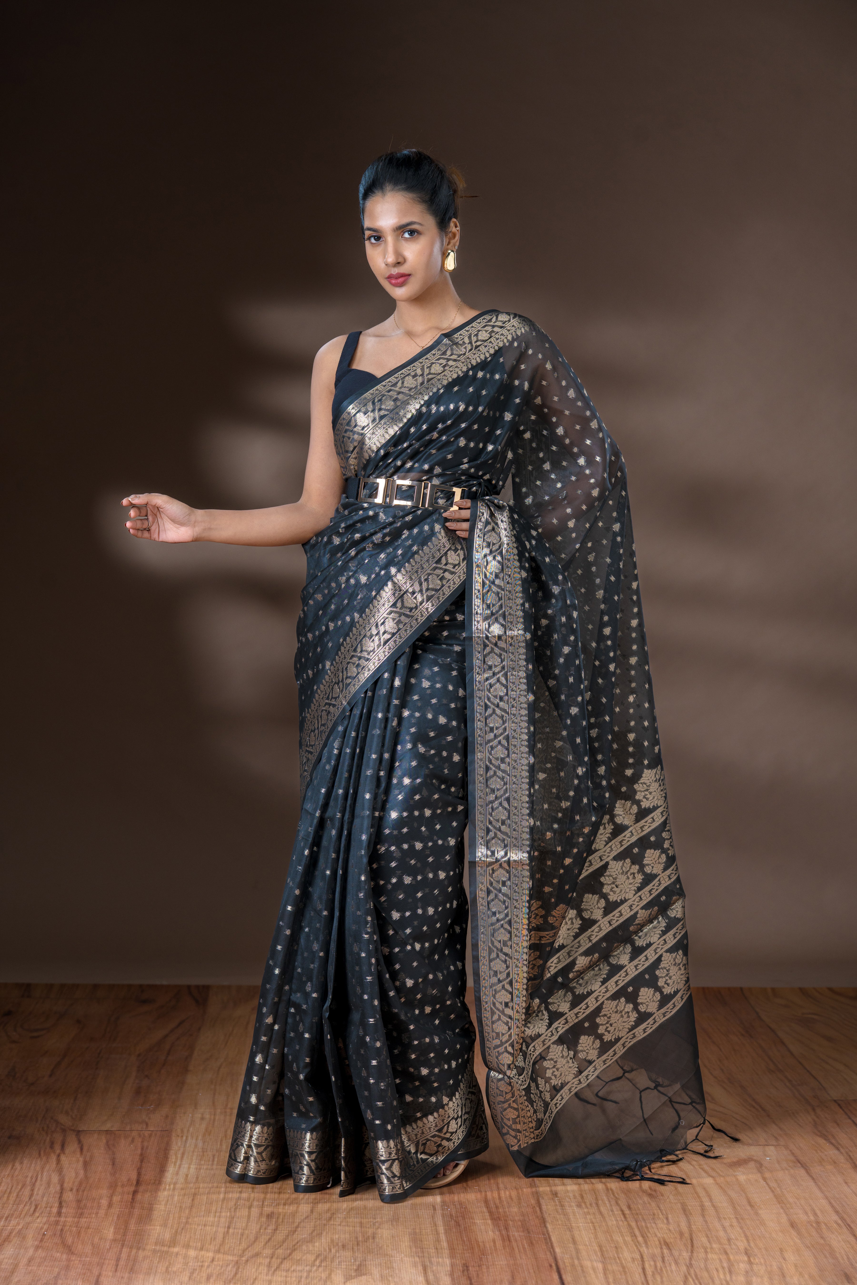 Black Organza Silk Saree