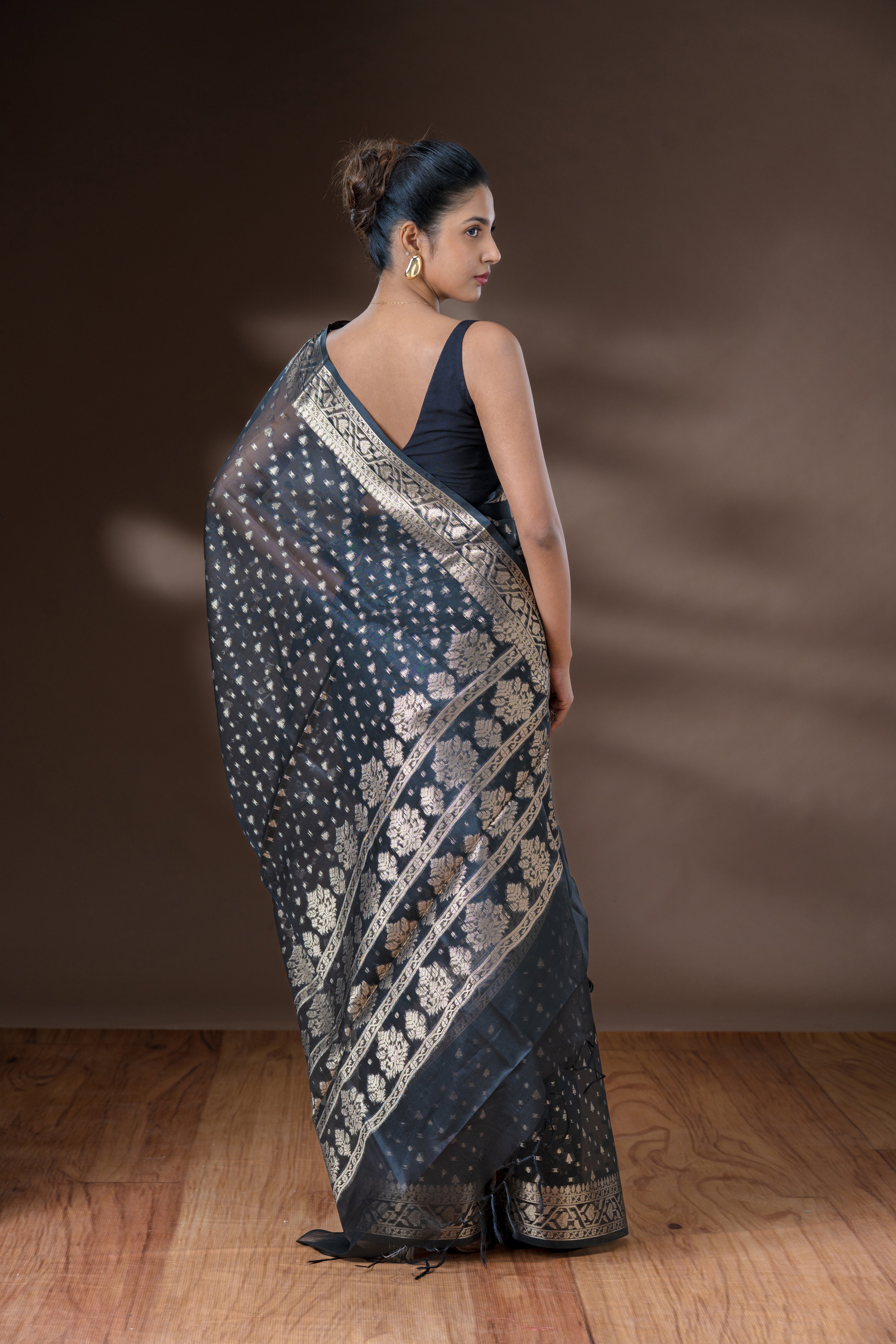 Black Organza Silk Saree
