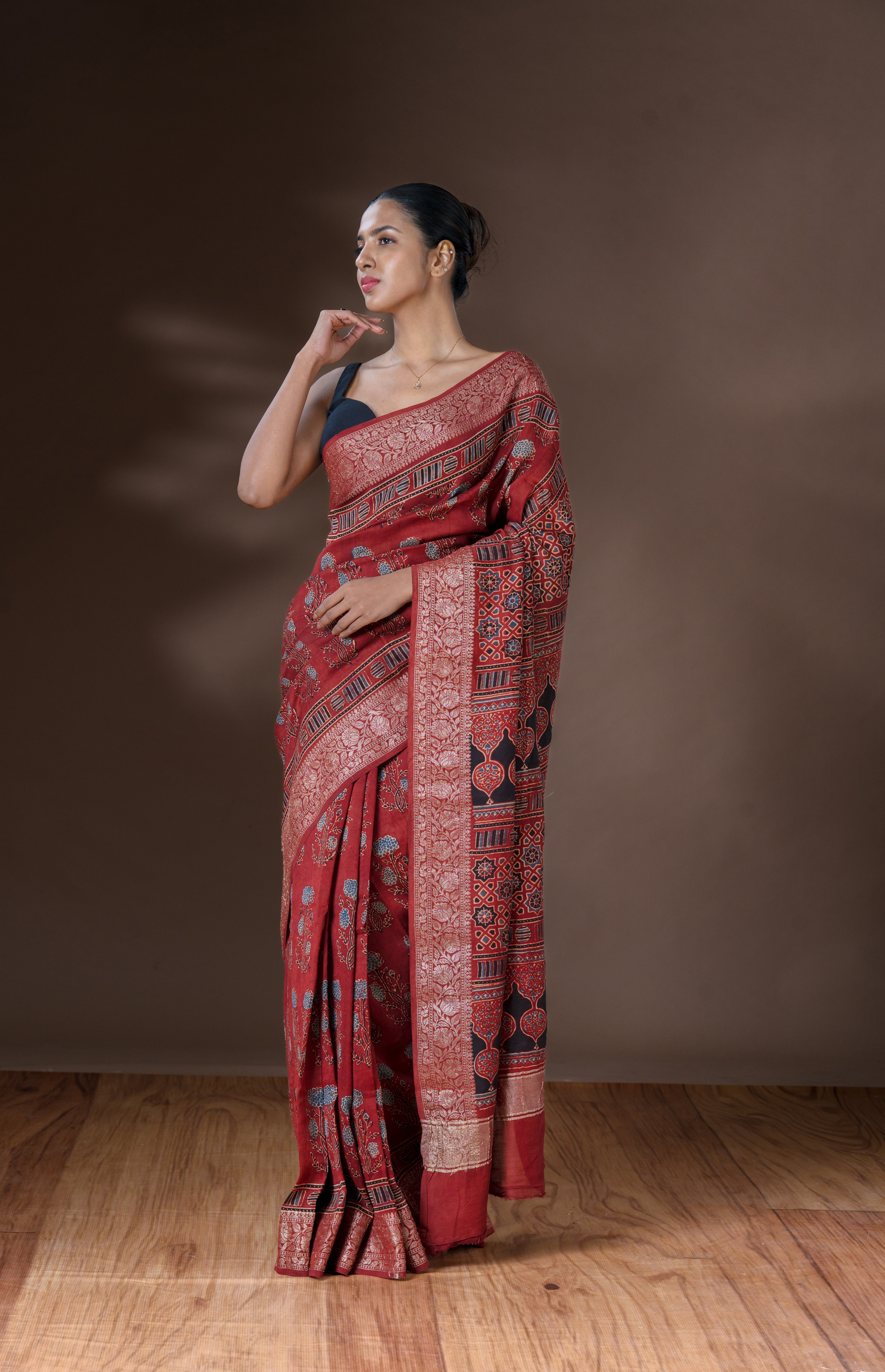 Brick Brown Chanderi Saree