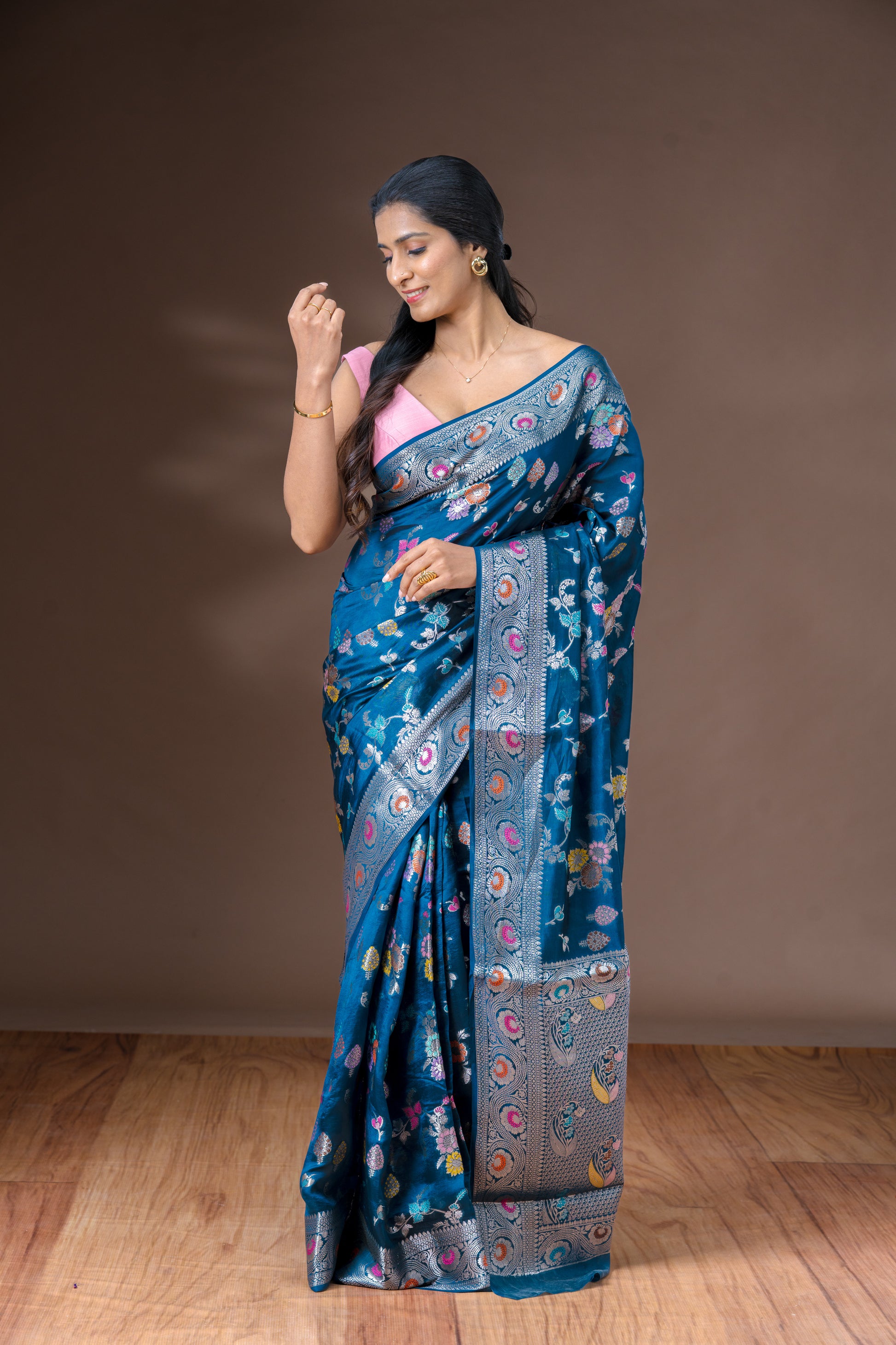 Peacock Blue Silk Saree