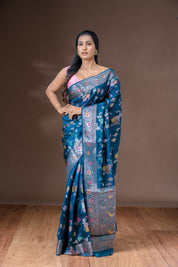 Peacock Blue Silk Saree