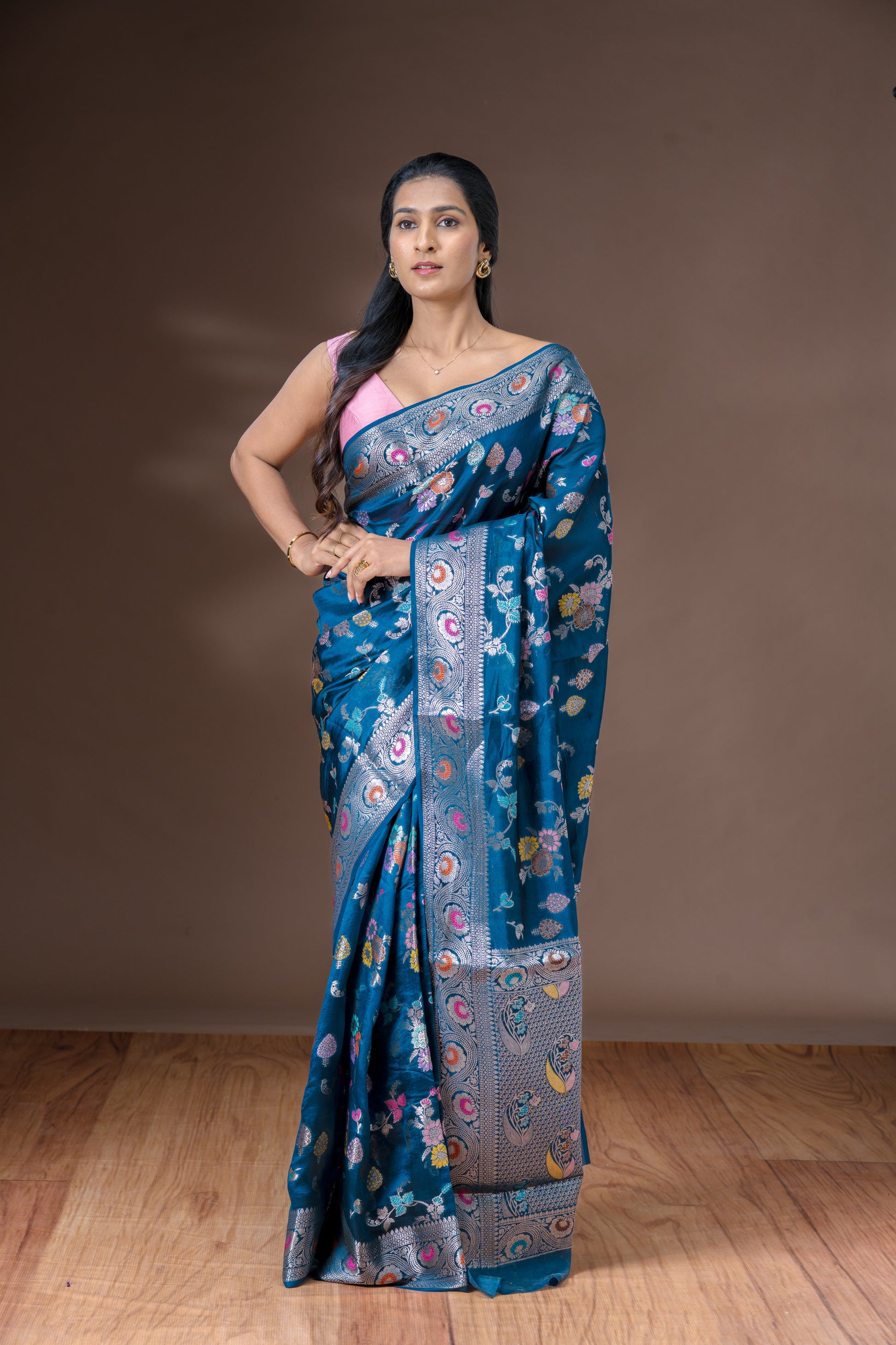 Peacock Blue Silk Saree