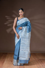 Light Steel Blue Tussar Silk Saree