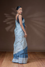 Light Steel Blue Tussar Silk Saree