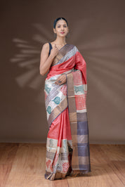 Peach Rose Tussar Silk Saree