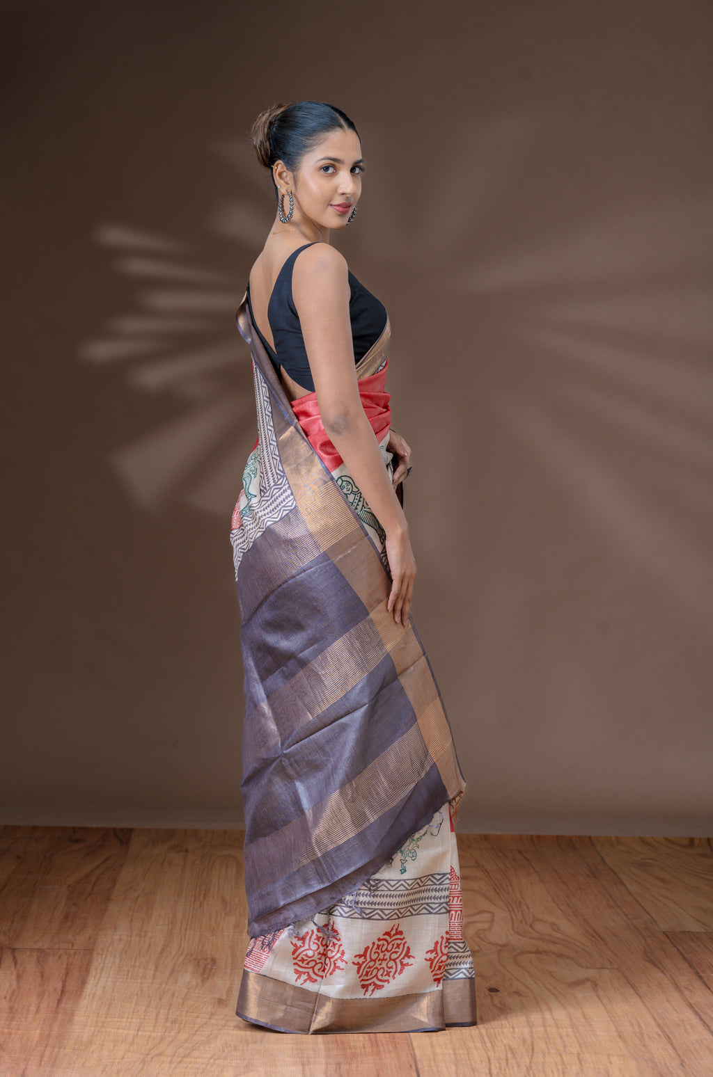Peach Rose Tussar Silk Saree