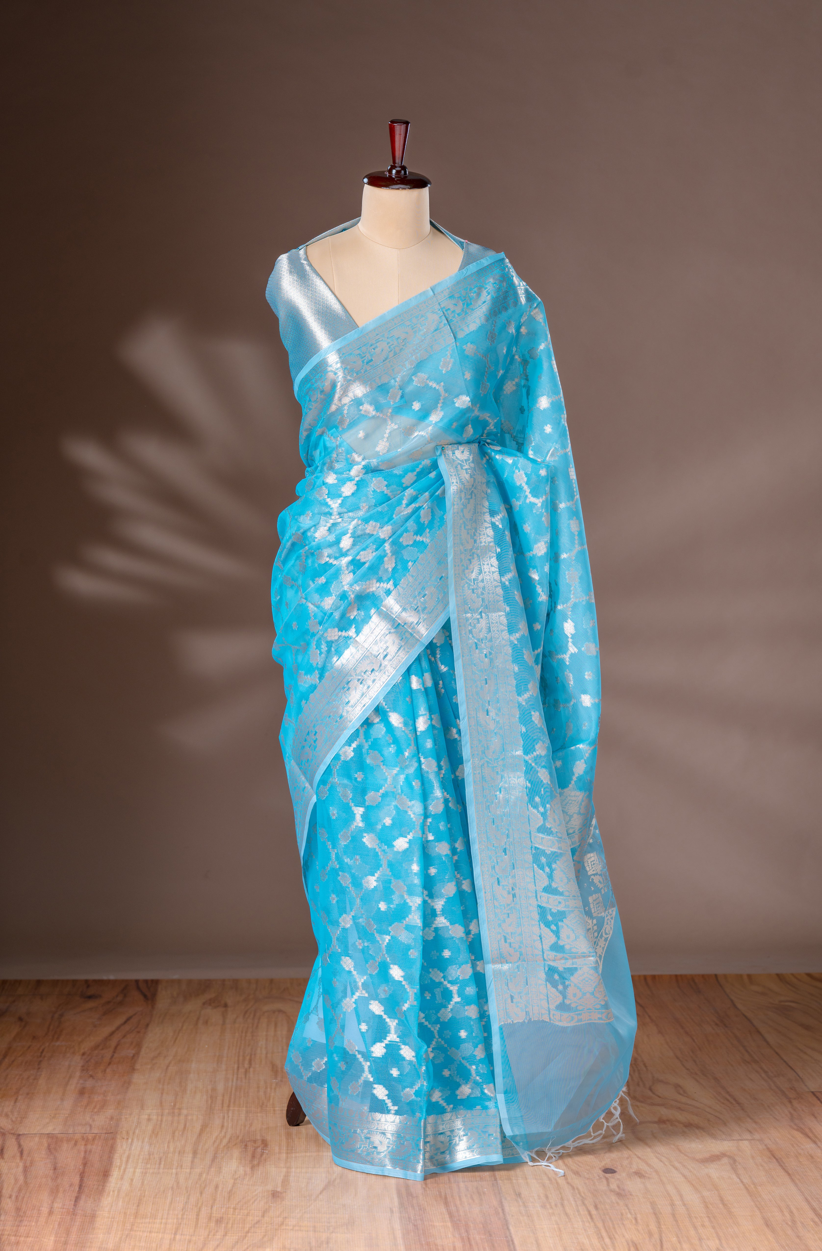 Sky Blue Organza Silk Saree