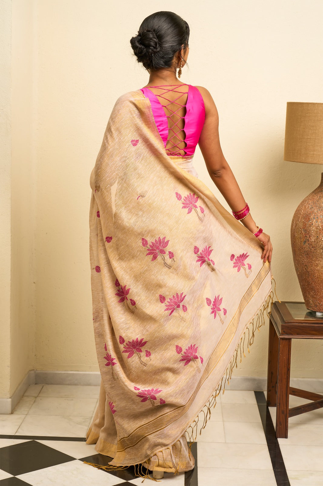 Light Mustard Yellow Chanderi Saree